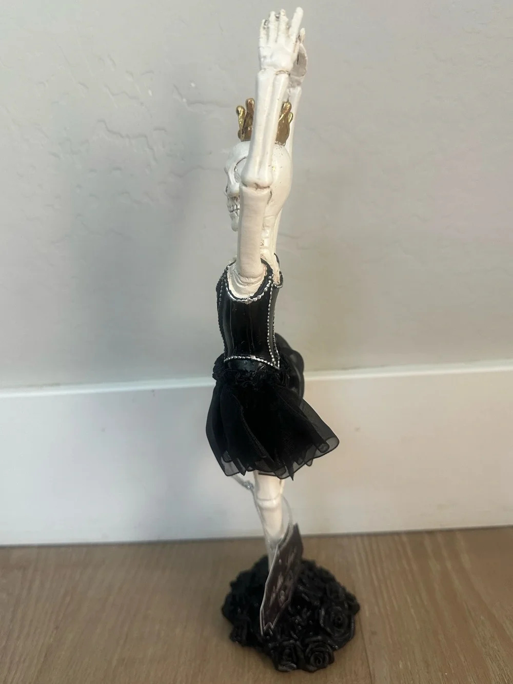 Bella Lux Skeleton Ballerina Figurine Black Tutu Gold Crown Halloween NWT